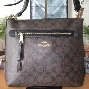 Coach Mae File Crossbody In Signature Coated Canvas With Leather Trim EUC